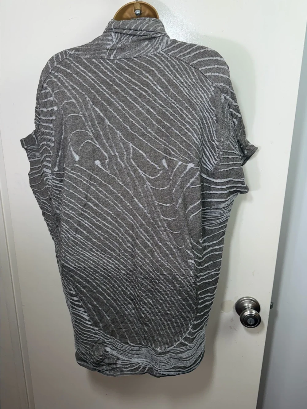 Lafayette 148 Gray Draped Knit Abstract Stripe Oversized Poncho Top NWT‎ M-XL